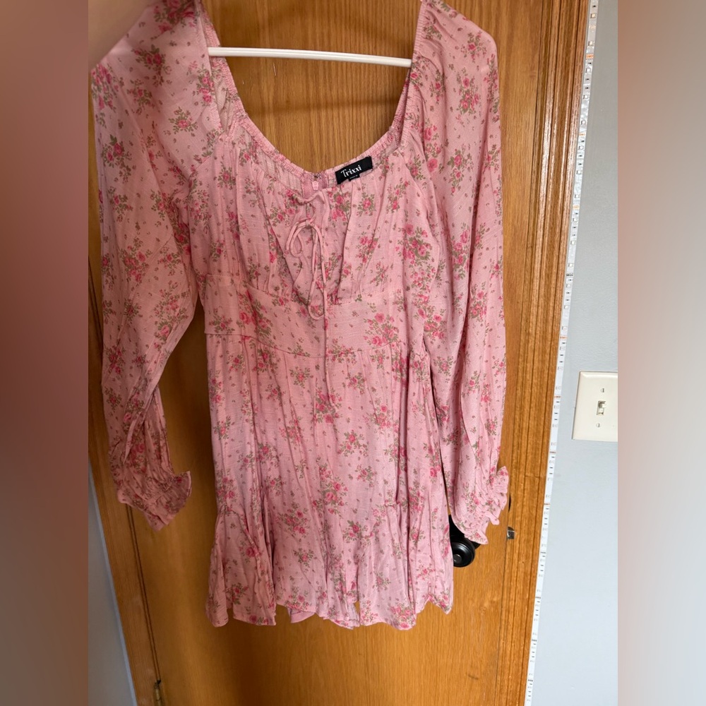 Trixxi Pink Ruffled Mini Dress with 3/4 Sleeves